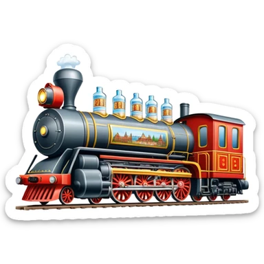 A locomotive train with vodka bottles and Russian elements from Moscow sticker