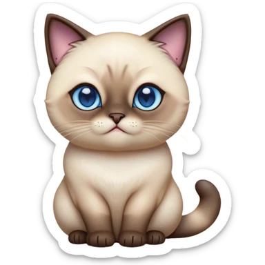 Cinematic Cute Chubby Siamese Cat Portrait Emoji, Round and plump body, soft cream-colored fur with rich dark points on the ears, face, paws, and tail, big, sparkling sapphire-blue eyes, Simplified yet irresistibly adorable features, highly detailed, glowing with a warm, cozy glow, high shine, curious yet calm, stylized with a touch of whimsy, bright and endearing, soft glowing outline, capturing the essence of a mischievous yet lazy and loveable kitty, so cuddly it feels like it could waddle right out of the screen for a snuggle! sticker