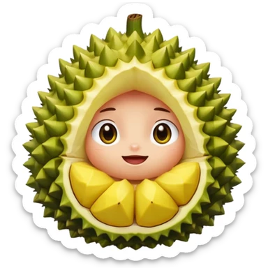 adorable durian, round, green shell, yellow inside, sparkly eyes, blushing, shy pose sticker