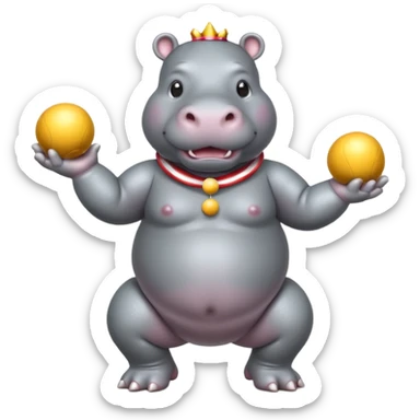 a Circus cute hippo juggling two metal ball sticker