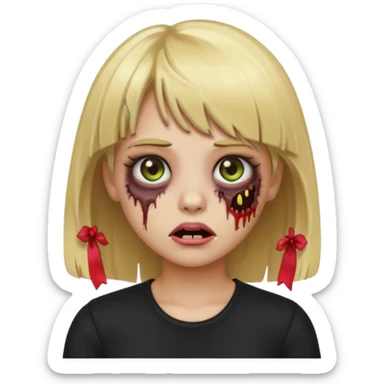 create a emoji zumbi girl with blonde hair and bangs, black clothes anf hazel eyes sticker