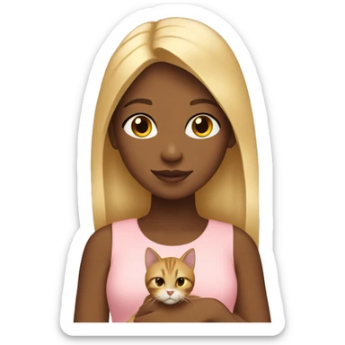A brown girl with blonde hair holding a cat  sticker