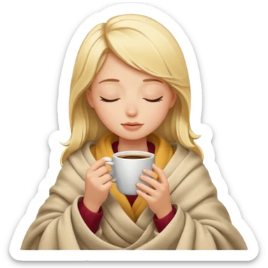 Blonde girl inside a blanket sipping coffee eyes closed sticker
