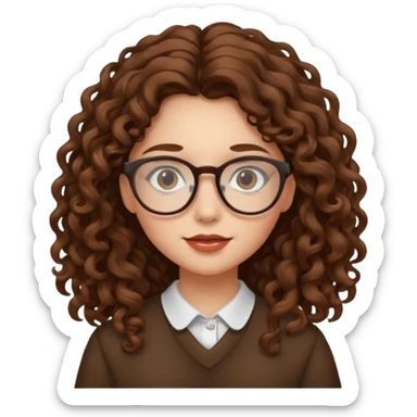 Rapariga, com óculos, cabelo castanho, aos caracóis, comprido sticker