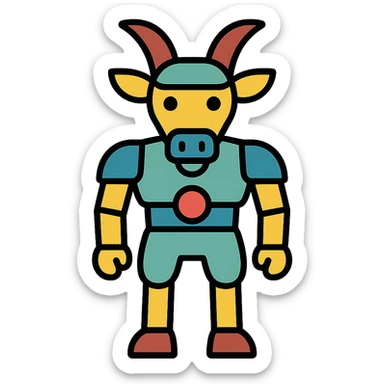 outlined icon with color of a mechanical goatman sticker