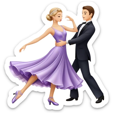  Icon for Ballroom Dance: elegant dance shoes, a flowing ballroom dress and a dance floor with soft lighting. The icon should capture the grace, elegance, and style of ballroom dancing. Transparent background. sticker