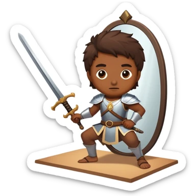 the sword on the floor and a mirror person sticker