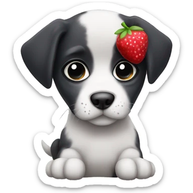 Puppy with eye patch and berry sticker