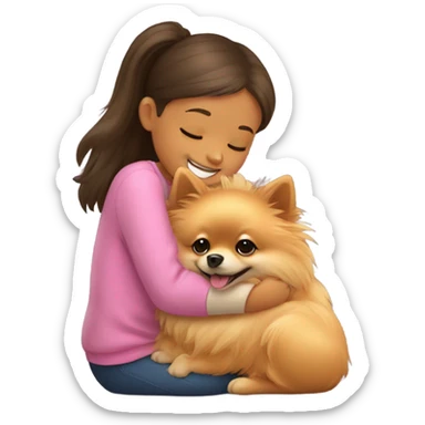 Pomeranian hugging girl sticker