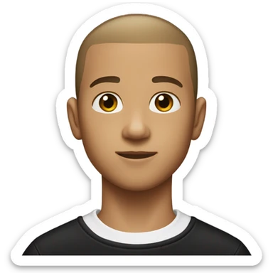 boy with very light brown skin, buzz cut, no facial hair, wearing a smart black quarter zip jumper with white t shirt underneath. sticker