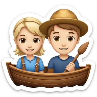 smiling girl boy on boat sticker