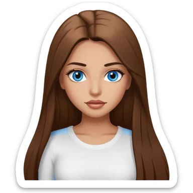 make a woman emoji with pin straight long brown hair and blue eyes with longeyelashes wearing a white top latina baddie sticker