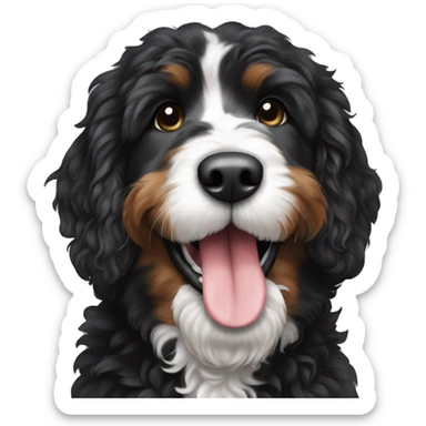 bernedoodle black and white with the tongue out sticker