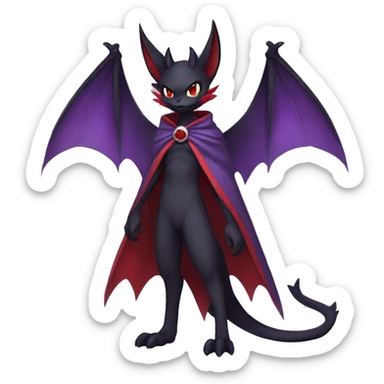  Black Red Purple Anthro Kawaii Edgy Cool Vampiric Demonic Beautiful Noivern-Nargacuga-Litten with big Bat Ears and wearing a cape and collar full body sticker