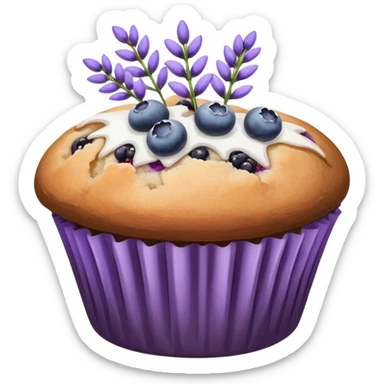 Lavender flower sprigs on a muffin with berries and sugar  sticker