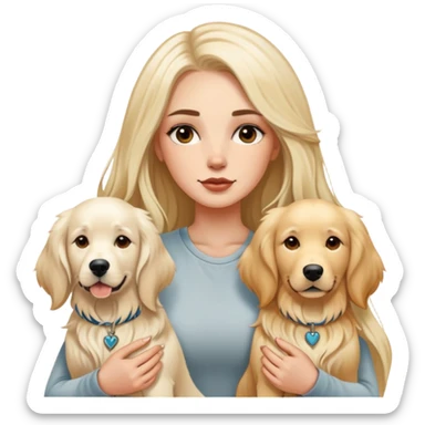 a  white girl with long hair with tattoo with 2 white golden retriever  sticker