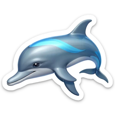 Cinematic Noble Bottlenose Dolphin Portrait Emoji, Poised and regal, with a sleek, streamlined body of shiny, glossy blue-gray skin, expressive, intelligent eyes, and a gracefully arched dorsal fin, Simplified yet sharp and sophisticated features, highly detailed, glowing with a radiant, sparkling aquatic glow, high shine, intelligent and majestic, stylized with an air of oceanic refinement, focused and elegant, soft glowing outline, capturing the essence of a watchful and confident dolphin that appears ready to leap out of the screen with effortless power! sticker