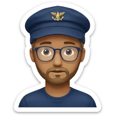 guy with navy blue and dark green cap, brown glasses, white t-shirt, and dark blonde scruff sticker