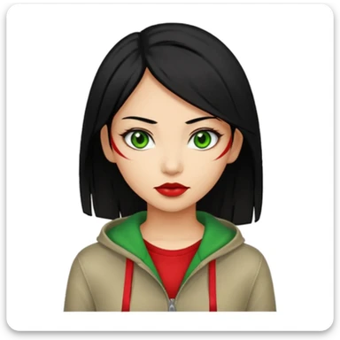 Asian-Latina women with black hair and a red streak with green eyes and alternative/grunge clothing style. sticker