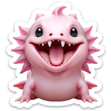 Cinematic Cute Yawning Axolotl Portrait Emoji, Head tilted slightly with a dramatic, wide-open yawn, showcasing smooth, pale pink skin with softly drooping feathery gills, eyes barely open in drowsy contentment, Simplified yet irresistibly adorable features, highly detailed, glowing with a soft, cozy glow, high shine, relaxed yet expressive, stylized with a touch of whimsy, bright and endearing, soft glowing outline, capturing the essence of a sleepy yet affectionate aquatic creature, so drowsy it feels like it could stretch out of the screen and curl up for a nap! sticker