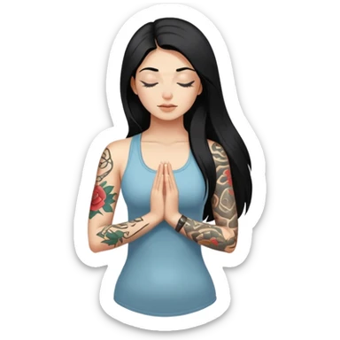 yoga girl long black hair and eyes closed and tattoos on her left arm  sticker