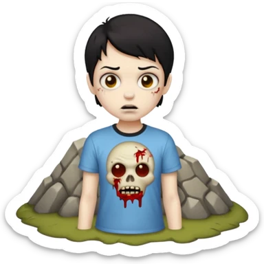 zombie emoji with short black hair and i ❤️ haunted mound t-shirt sticker