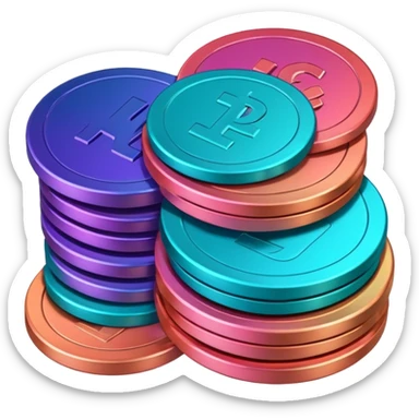 Many Coins pack stack
in gradient of turquoise, blue, pink, purple, and coral
 sticker