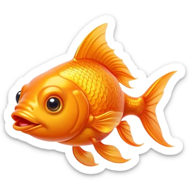 Cinematic Comical Orange Goldfish Portrait Emoji, Head tilted dramatically with an exaggeratedly amused expression, featuring a striking, glossy orange body with lively, fluttering fins, wide, expressive golden eyes filled with playful disbelief, Simplified yet hilariously expressive features, highly detailed, glowing with a slightly sassy glow, high shine, dramatic yet playful, stylized with an air of cheeky mischief, bright and endearing, soft glowing outline, capturing the essence of a spirited and over-the-top goldfish, so meme-worthy it feels like it could side-eye its way into internet fame instantly! sticker
