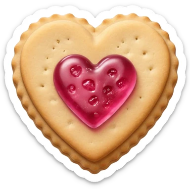 Realistic shortbread cookie in the shape of a heart with pink jelly sticker
