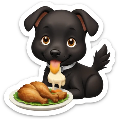 Can you create a black dog with a white stripe chasing it’s own tails and eating chicken sticker