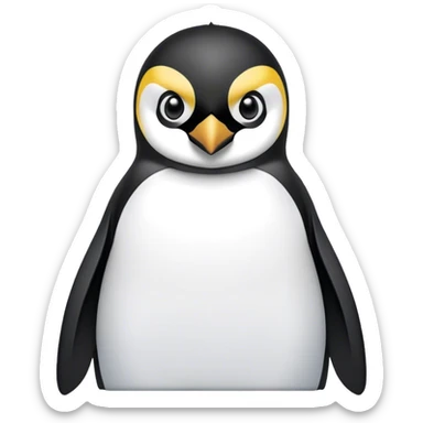 Cinematic Noble Emperor Penguin Portrait Emoji, Poised and regal, standing proudly on icy terrain with crisp black and white plumage and determined, deep-set eyes, Simplified yet sharp and sophisticated features, highly detailed, glowing with a soft, dignified polar glow, high shine, intelligent and stalwart, stylized with an air of imperial command, focused and resolute, soft glowing outline, capturing the essence of a watchful and confident arctic guardian that feels as though it could waddle out of the screen with effortless authority! sticker
