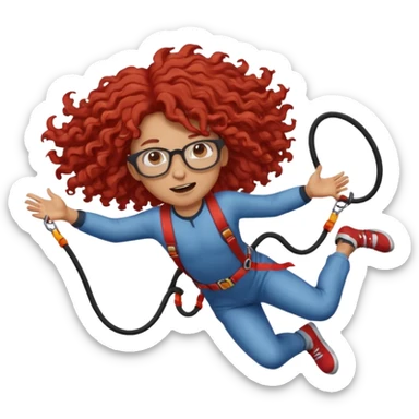 bungee jumping face only with hair flying red long curly hair and glassess sticker