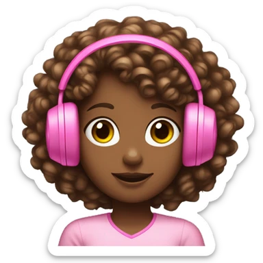Girl with curly hair that has a pink gaming headset that has cat ears  sticker