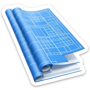 side view of a blue blueprint plan with crisp white lines sticker