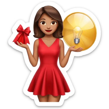 Glam girl under a soft spotlight posing with a shiny stylish dress, confident smile — picks the boldest deal sticker