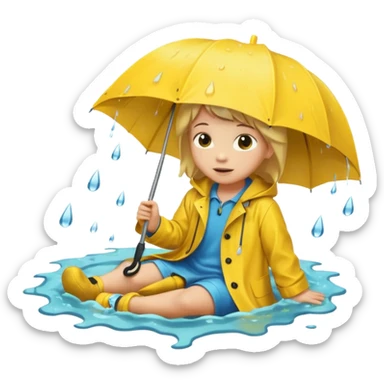 Enfant a caouet jaune coucher devant un égout et il pleut sticker