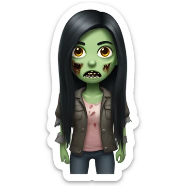 girl zombie with black long hair with teeth and serious face  sticker