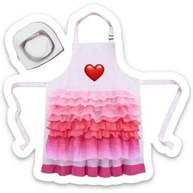 Pink ombre apron with multiple red hearts, ruffles, & glitter sticker