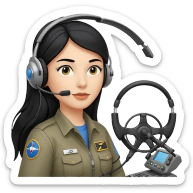 Femme cheveux long noir travaille dans le domaine de l'aéronautique gros sourcils haut du corps sticker