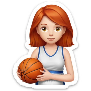 Redheaded girl with a basketball positioned like the pregnant woman emoji, but with a basketball instead of a belly sticker