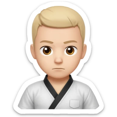 cute martial arts coach portrait, head and shoulders only, gi uniform collar, black belt detail, serious but friendly face, 3D cartoon, mobile game icon style, clean background, no text, no watermark
 sticker