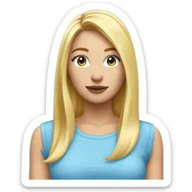 Femme aux cheveux mi-long blond lisse avec peau claire avec les yeux bleus et avec un t-shirt bleu ciel sticker