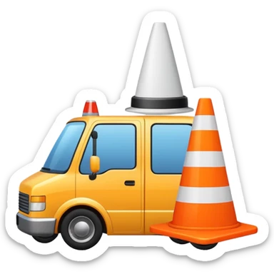 a truck driving over a white traffic cone, emoji style sticker