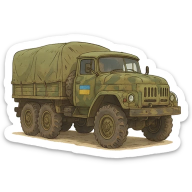 ghibli style Ukrainian military transport sticker