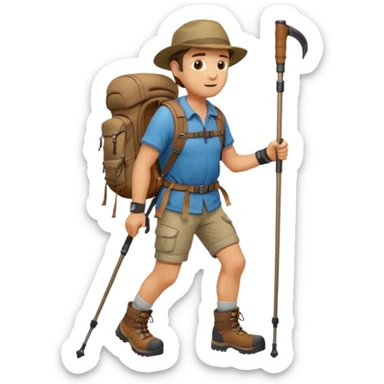 A rugged hiker adjusting hiking poles while preparing for a trek.


 sticker