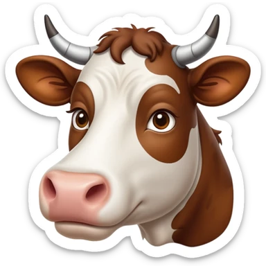 cinematic-noble-brown-and-white-cow-portrait-emoji,-poised-and-regal,-with-a-large,-sturdy-build-and-a-beautifully-patterned-hide-of-rich-brown-accented-by-crisp-white-patches,-deep-set-soulful-brown-eyes,-simplified-yet-sharp-and-sophisticated sticker