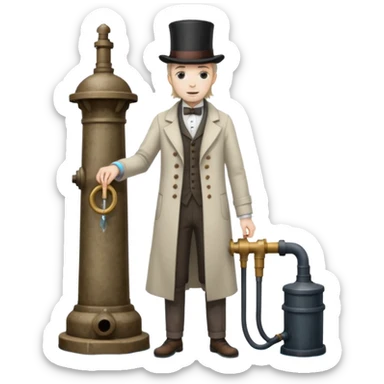 A victorian doctor with a street water pump in a dirty street sticker