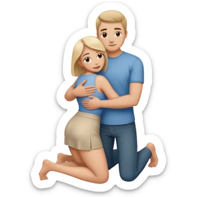 man on knees, facing standing woman, hugging her waist sticker