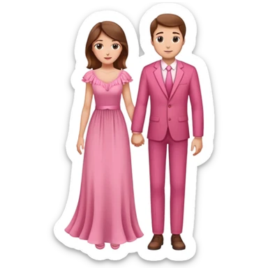 Elegant girl with a beautiful flowy dress delicate pink bo, brown hair and man together in Montenegro holding hands elegant  sticker