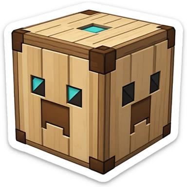 minecraft crafting station in a minecraft cube style sticker